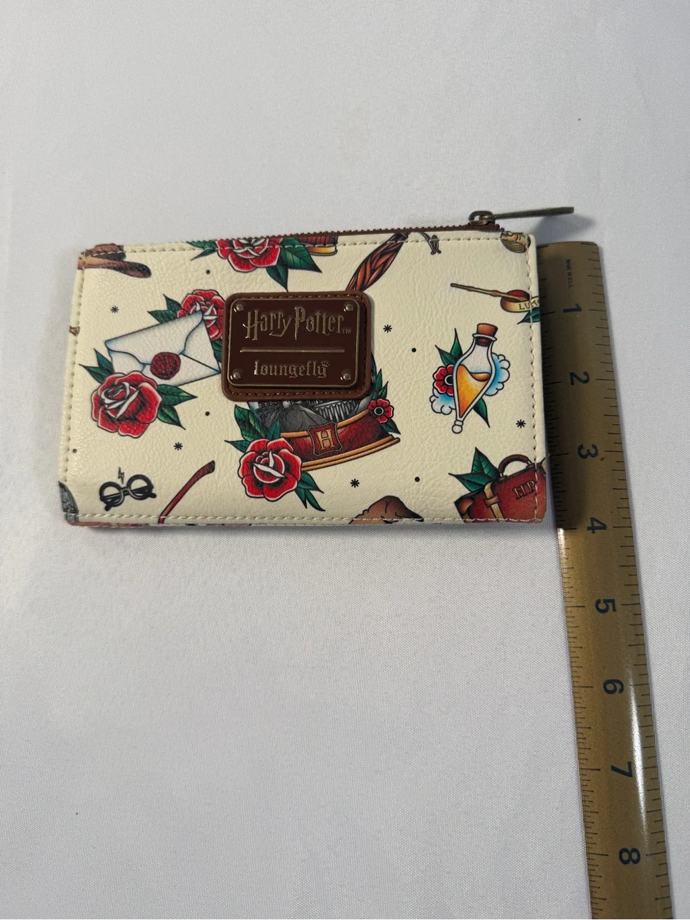 Loungefly Harry Potter Tattoo Print Faux Leather Bi-fold Wallet Cream White